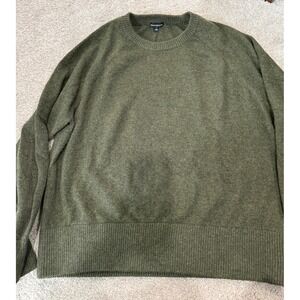 Minnie Rose Olive Green 100% Cashmere Crewneck Sweater Large 8336 Relaxed Knit